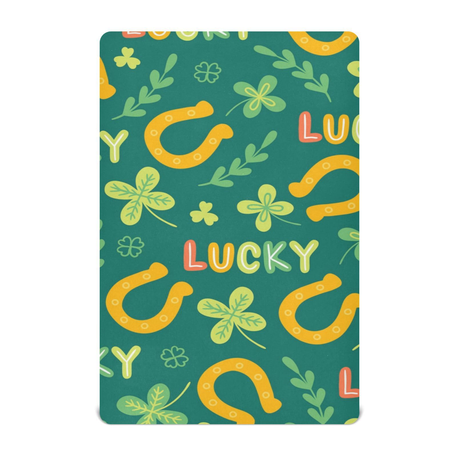 Moudou St. Patrick's Day Clover Playard Sheet for Boy Girls, Soft Breathable Fitted Toddler Sheet for Standard Playard Bed Mattress, 39 x 27 x 5 Inch