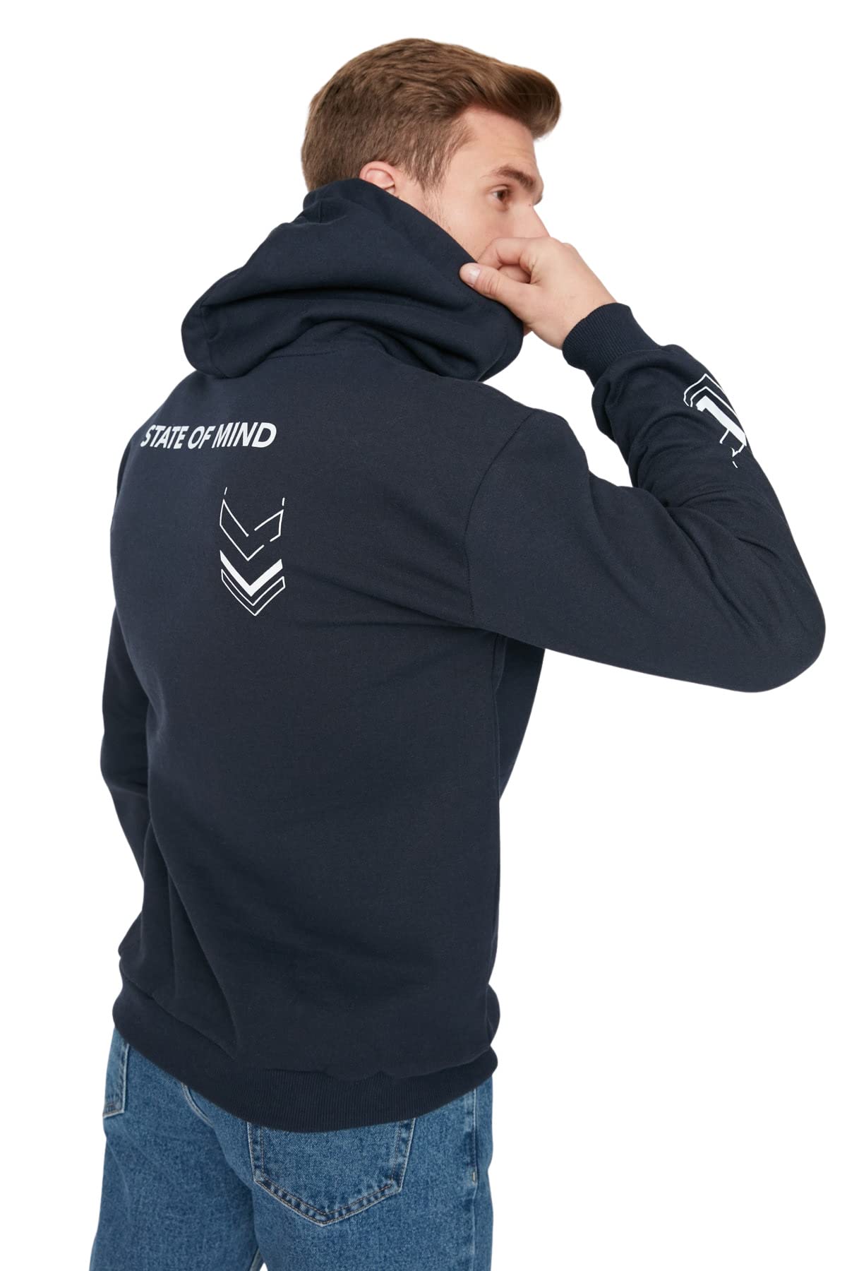 TRENDYOL Herren Trendyol Herren Motto Lange Ärmel Entspannt Sweatshirts Sweatshirt Casual, Navy, XL