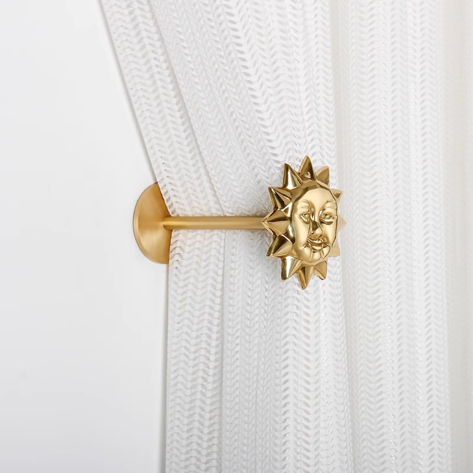 Generisch Goldene Sonnen- und Mond Gardinenhalter, Metallische Vintage Gardinenhaken, Dekorative Haken in Sonnen- und Mondform, Geeignet für Schlafzimmer/Wohnzimmer/Arbeitszimmer(Sun*1)