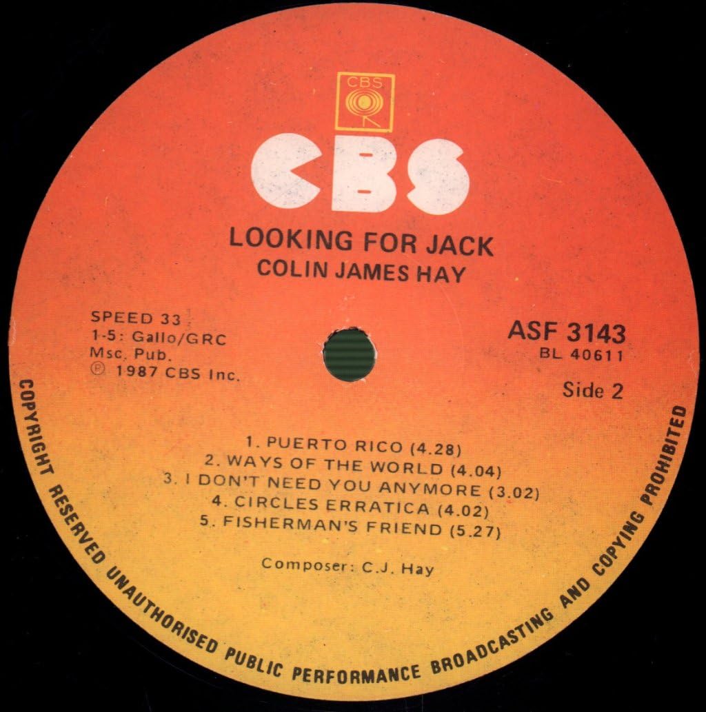 Colin Hay - Looking For Jack - CBS - CBS 450355 1 - Image 4