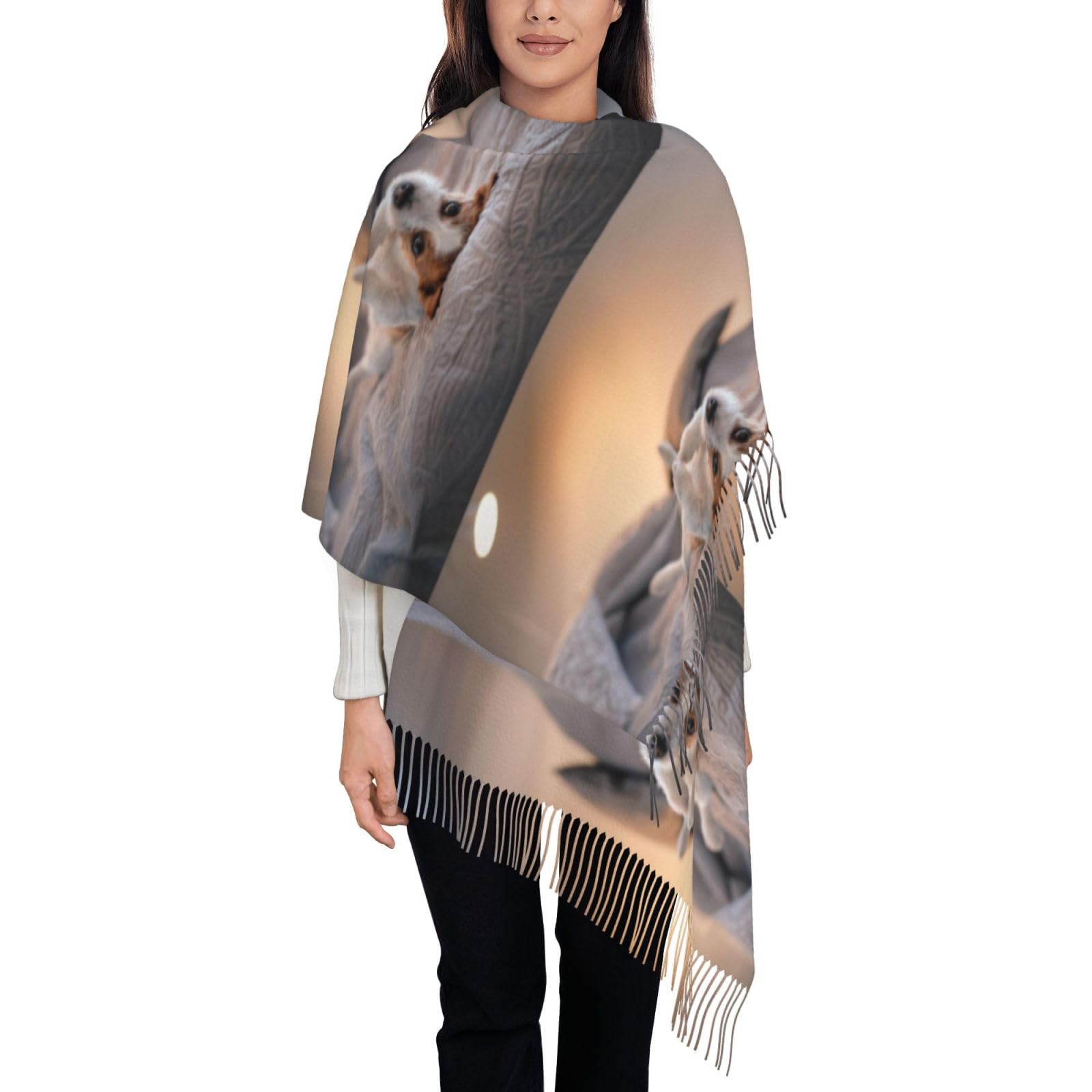 KazUp Cute Little Dog Jack Russell Terrier, Scarf Womens Large Soft Cashmere Feel Shawls Wraps Light Stole 192x75 cm