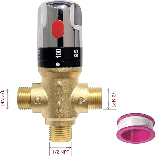 Miniatura 2 de Válvula mezcladora termostática,Válvula mezcladora de ducha con conexiones macho 12 NPT,Válvula de control constante de temperatura del agua,Latón