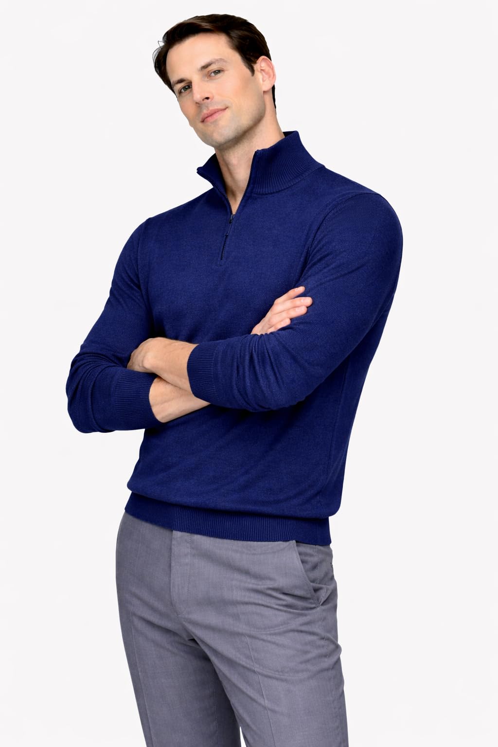 State Cashmere Herren Troyer Pullover mit Stehkragen und Knopfverschluss 100% reines Kaschmir Feinstrick Langarm Pulli