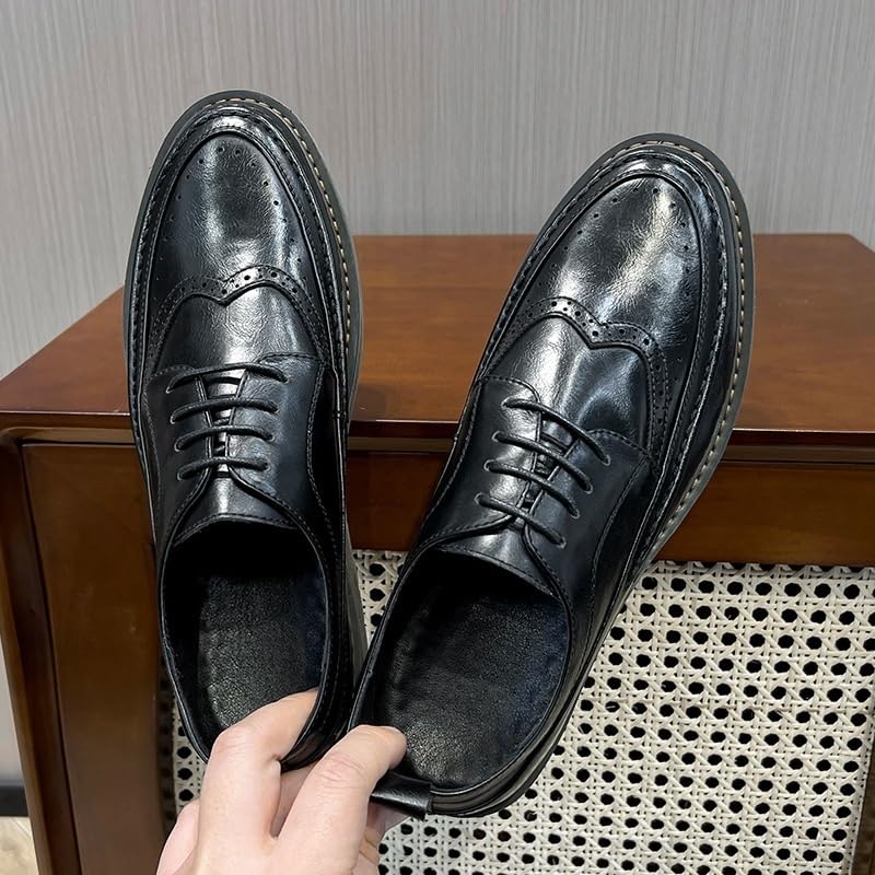 Men's Business Platform Casual Oxford Shoes Round Toe Leather Formal Dress Shoes for Office Wedding Events2