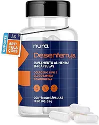 Nura Desenferruja – Colágeno Tipo II + Glucosamina & Condroitina – Suplemento para Flexibilidade, Saúde das Articulações e Cartilagem – 60 Cápsulas (30 dias)