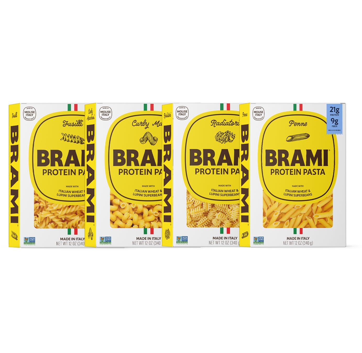 Brami Italian Protein Pasta, Variety | Low Carb | High Fiber | High Protein | Non-GMO | Keto | Made in Italy | Dry Pasta | Semolina | Fortified with Heart Healthy Lupini Beans | 12oz (Pack of 8)