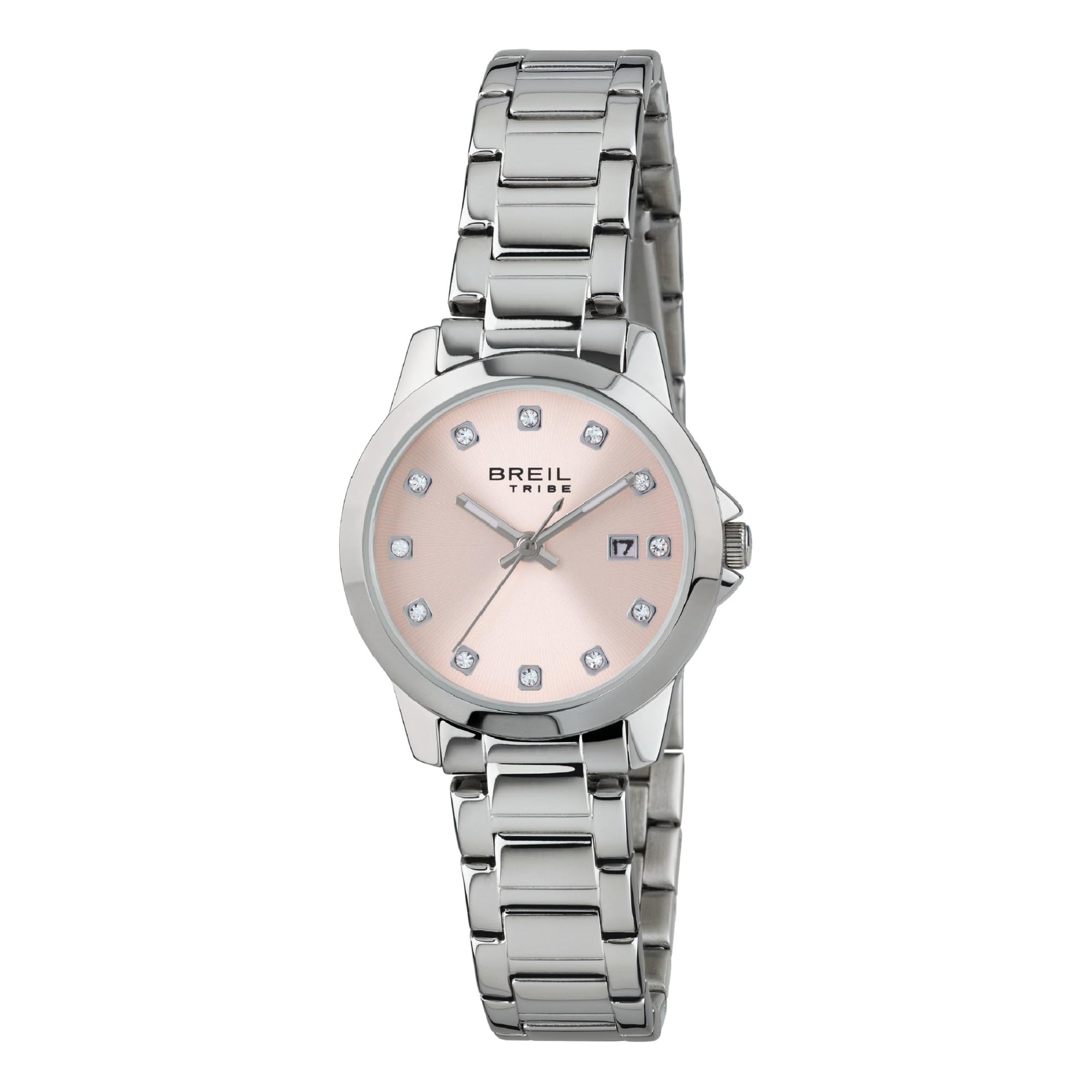Breil, Collezione Classic Elegance, Orologio Donna in Acciaio, Movimento al Quarzo Solo Tempo, Quadrante Rosa, Lunetta con Sfere Argento e Cristalli, Resistente all'Acqua, Cassa 28mm, Silver-Rosa