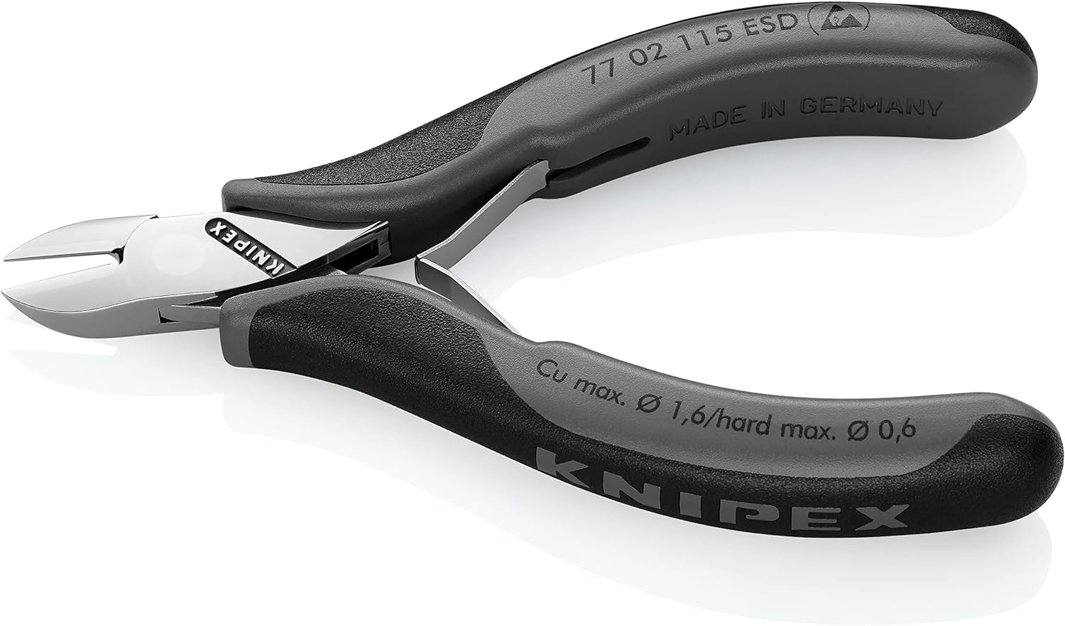 KNIPEX Elektronik-Seitenschneider ESD mit durchgestecktem Gelenk mit Mehrkomponenten-Hüllen 115 mm, 77 02 115 ESD