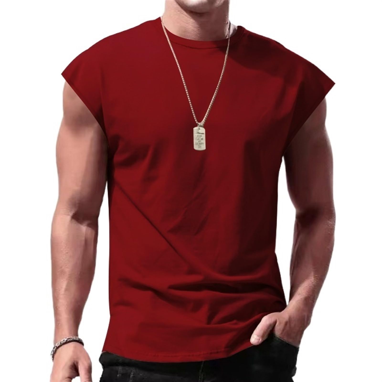 Canottiere da Allenamento da Uomo, Magliette da Palestra Senza Maniche, Pantaloncini da Jogging, Tute da Jogging(Red,XX-Large)