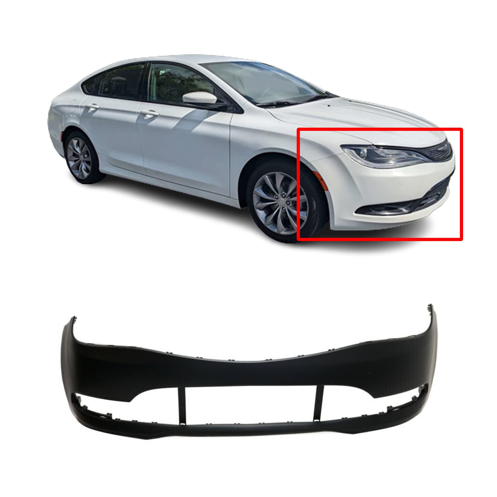 FitParts Compatible With Front Bumper Cover 2015 2016 2017 Chrysler 200 Sedan 15 16 17. New, Primed & Ready for Paint. C S LX W/O Park Assist. CH1000A15 1WZ18TZZAE