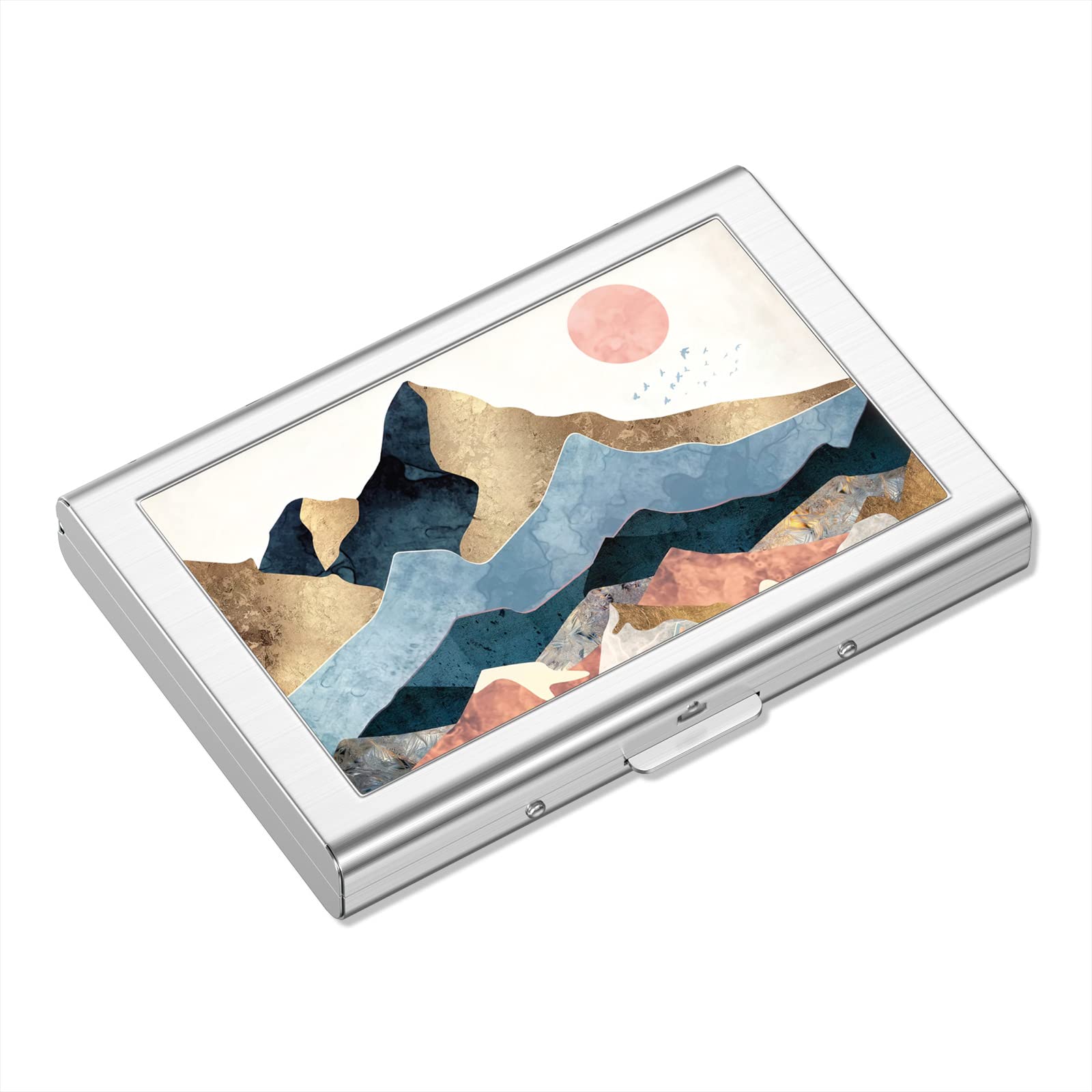 Rimilak Metal Credit Card Holder, Mini Credit Card Wallet RFID Blocking Slim Metal Hard Case for Women Men, Watercolor Sunset