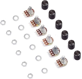 Cylewet 6Pcs B2K B5K B10K B20K B50K B100K Ohm Knurled Shaft Linear Rotary Taper Potentiometer with Rotary Knob Cap for Arduino (Pack of 6) CLT1066