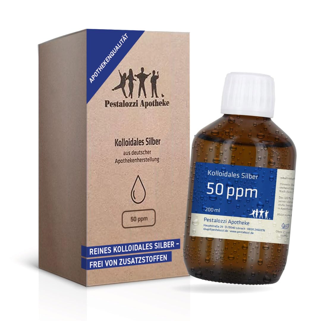 Colloidal Silver 50ppm (200ml) Pharmacy Production - 100% Natural Colloidal Silver Water - No Chemical Additives - 200ml