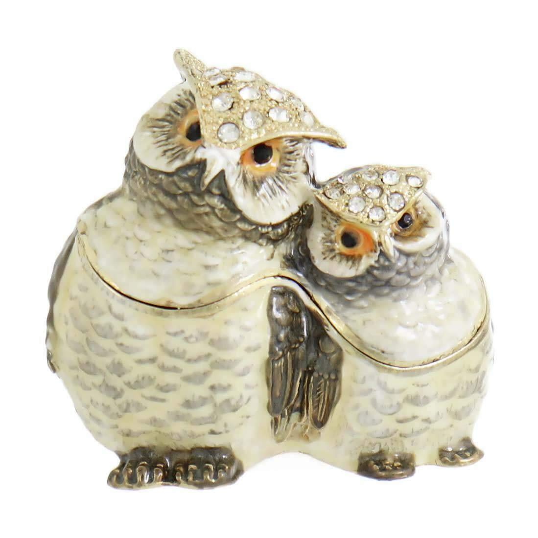 Small Kubla Jeweled and Enameled Owl Trinket Box 2 1/4 x 2 in