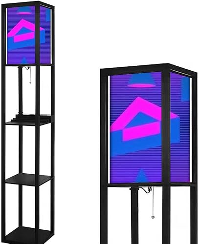 Retro futurismo sin costuras elementos geométricos estilo memphis 80s Synthwave lámpara de pie con estantes, puertos USB y toma de corriente,