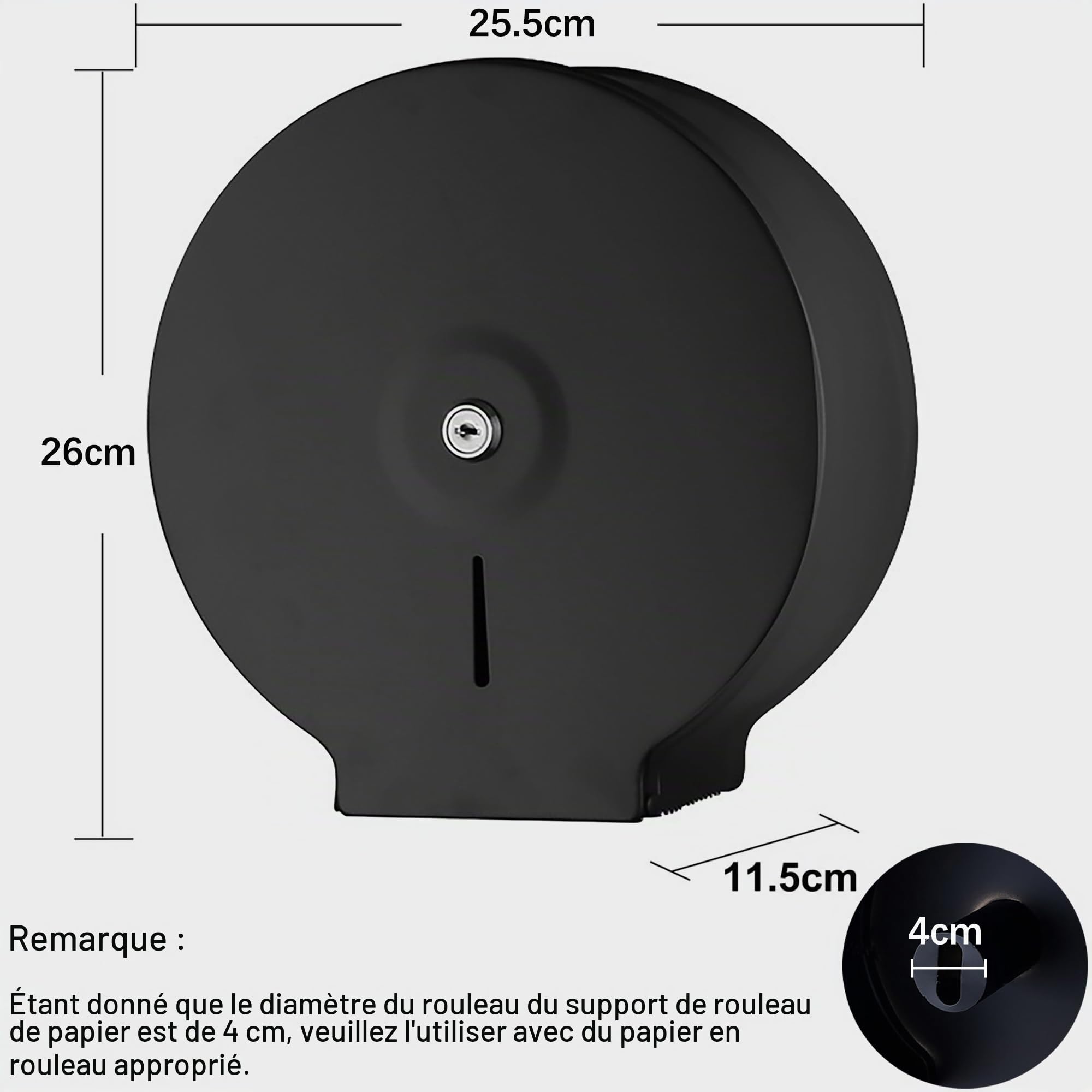 NICEME Distributeur de Serviettes en Papier - Distributeur de Serviettes en Acier Inoxydable verrouillable - Porte-Papier Toilette Professionnels - Diamètre 255mm Broche 40mm - Noir