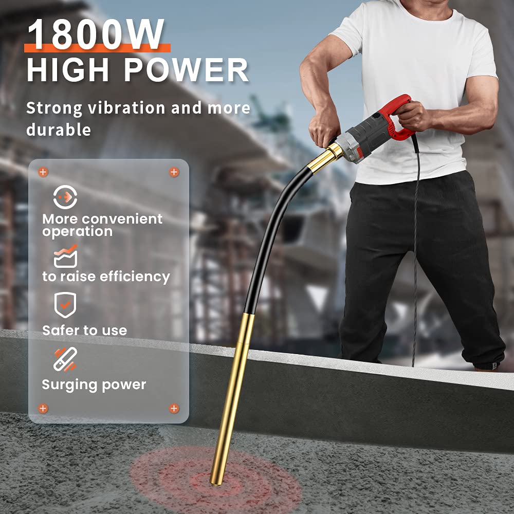 Anbull 1800W Vibratore elettrico per calcestruzzo, Lunghezza 2 m, frequenza 5500 rpm, diametro 35 mm