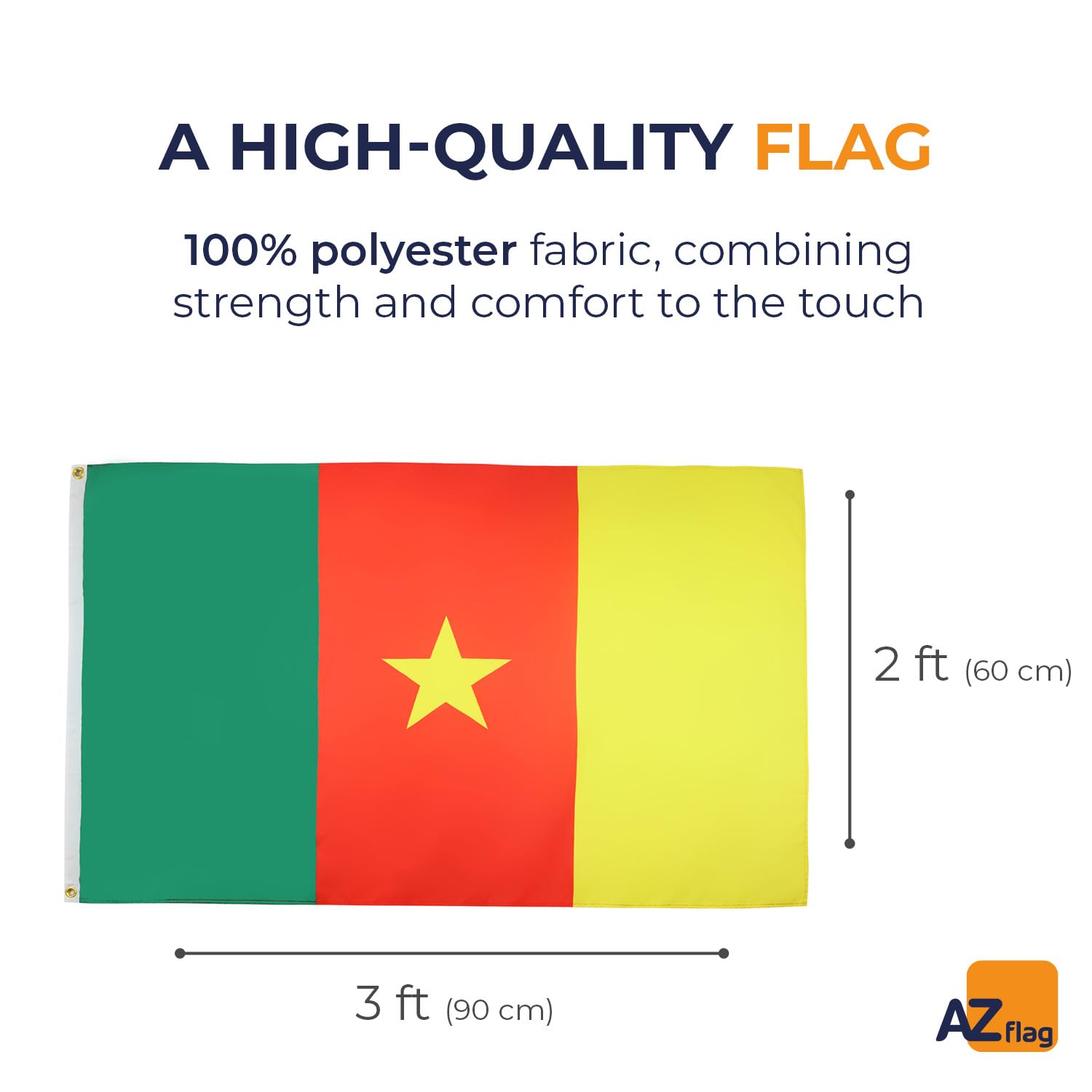 AZ FLAG, Cameroon Flag, 2x3 Ft, Light Polyester Cameroonian Banner with Two Brass Eyelets, Fade Resistant, Vivid Colors - Image 2