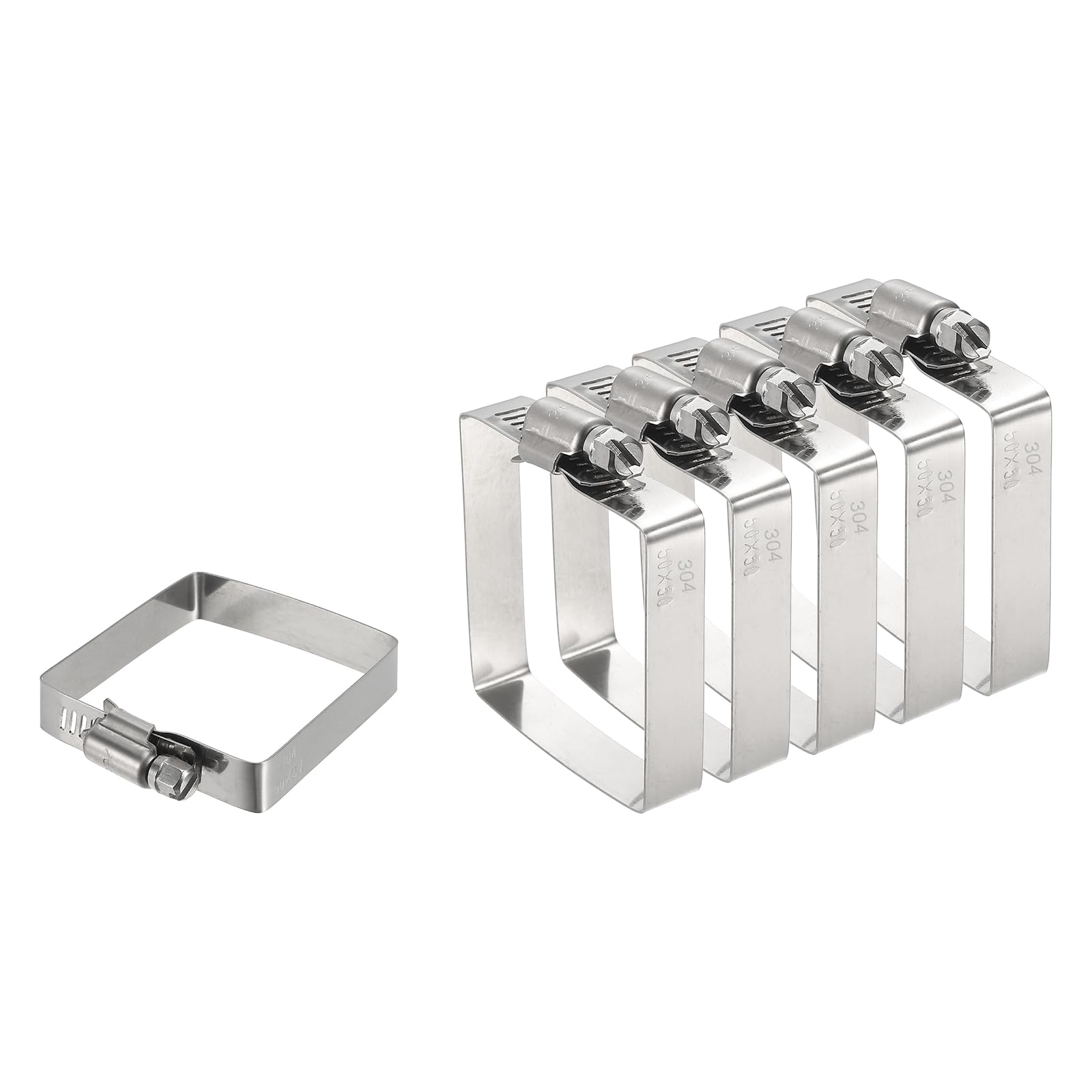 sourcing map 6Pcs 304 Stainless Steel Rectangular Hose Clamp, Adjustable 2 x 2 Inch Square Worm Gear Duct Pipe Tube Clamps for Ducting Bracket Cable Tray Bridge Project Systems, Silver