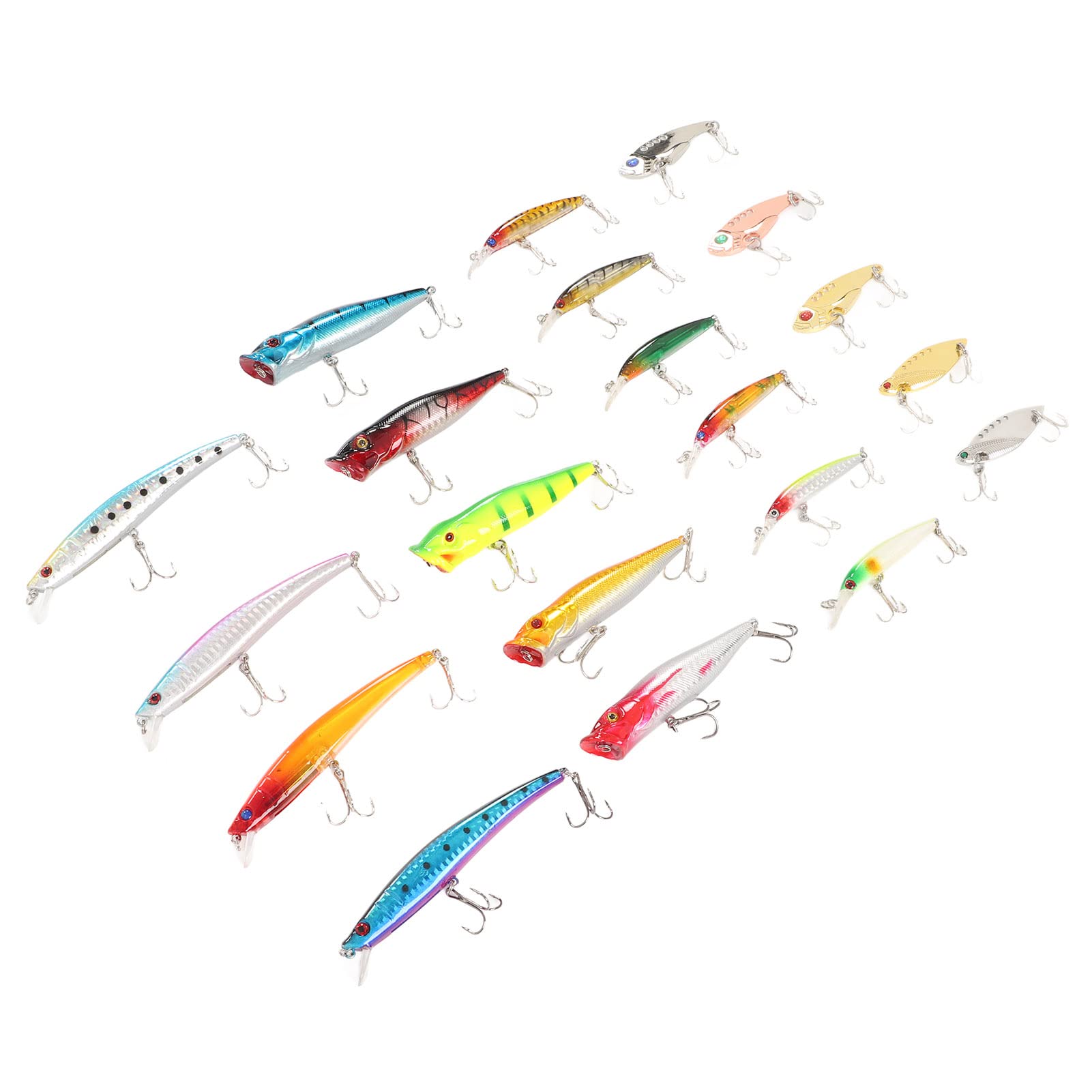 20-teiliges Angelköder-Set aus Kunststoff, künstlicher Angelköder, hocheffizient, wiederverwendbar, leicht, für Süßwasser, Salzwasser, Angeln, Seen, Flüsse, Ozeane, Strände