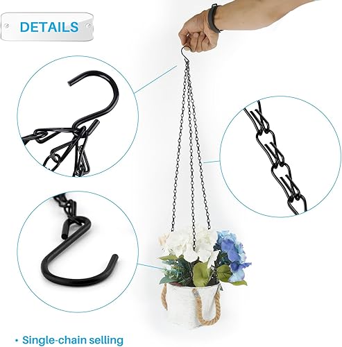 Miniatura 3 de Patio Cadena colgante con ganchos, cadena negra para colgar, cadena decorativa de metal para colgar macetas, comederos de pájaros, letreros y