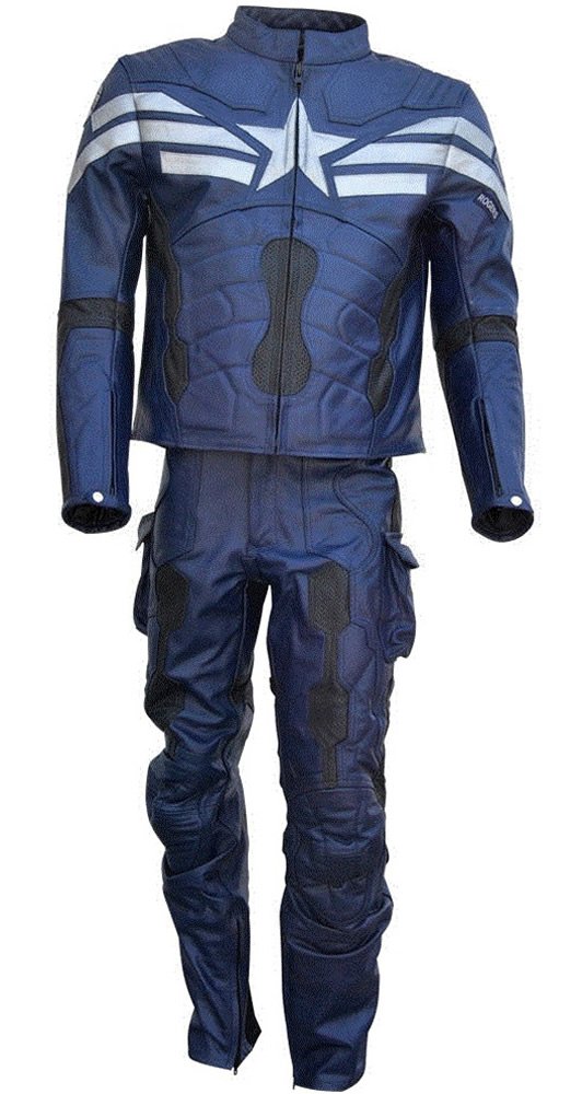 coolhides Men's Captain Real Leather Motorcycle Suit Cow Blue Medium
