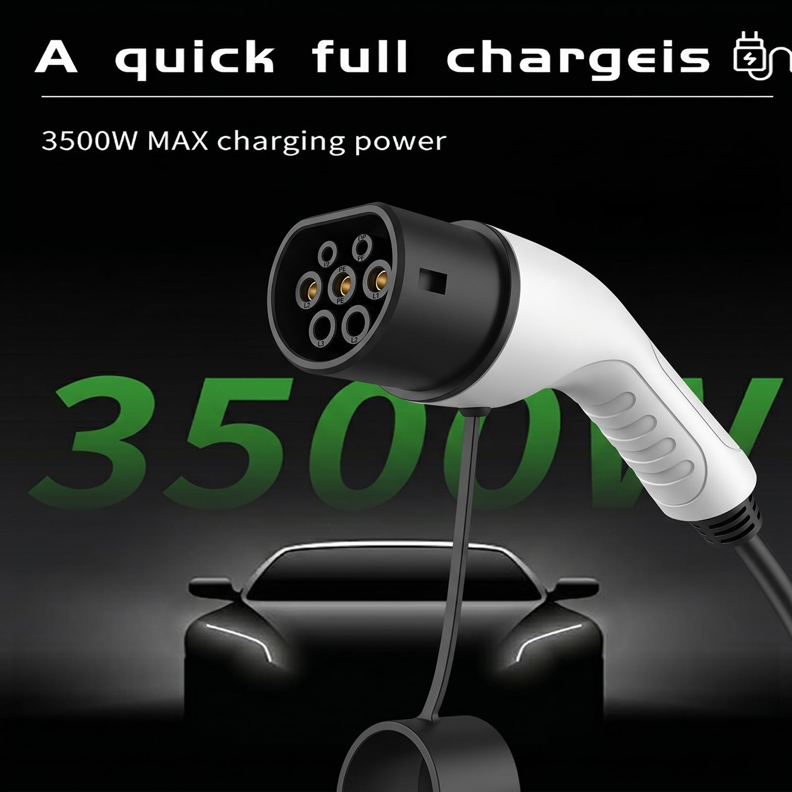 EV Charger Cable Type 2 to 3 Pin Plug, 5M 3.5kW Electric Car Charger, 8/10/13/15/16A Adjustable Type 2 Charging Cable, EV Charger with LED Indicator, Ev Charging Cable for EV & PHEV - 4