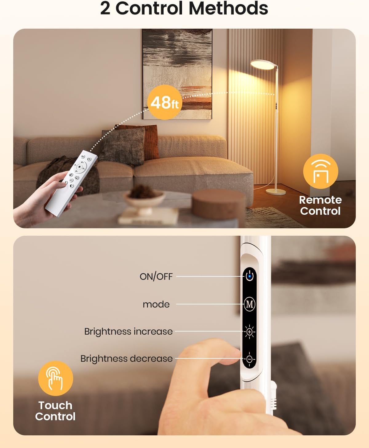 Light Floor Lamp 12000 Lux – UV-Free Full Spectrum LED Floor Lamp with 10 Brightness Levels, 5 Color Modes, 2 Setup Options, Adjustable Height, Remote & Timer for Reading, Bedroom, Office (White) - Image 5