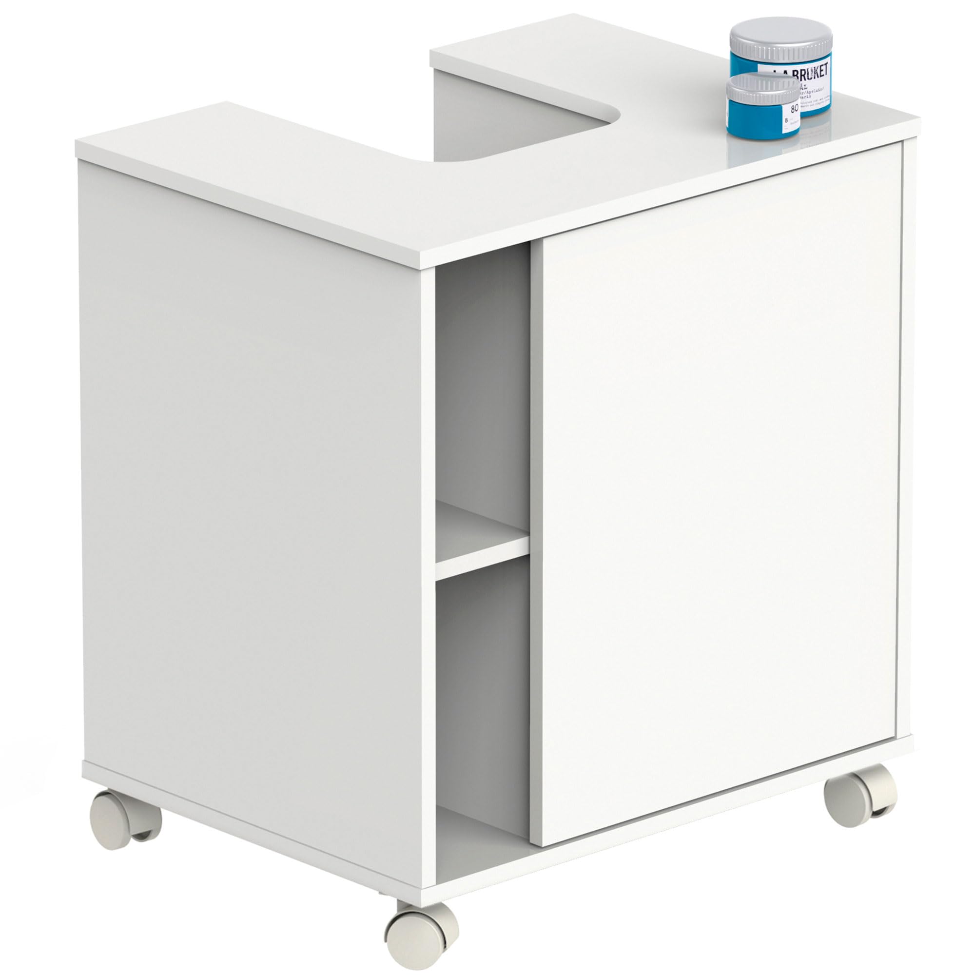 briebe Mueble Baño Bajo Lavabo Pie Armario Auxiliar para Lavabos con o sin Pedestal 64x59x45 cm, 1 Puerta, Espacio de Almacenamiento 6 Estantes, Esencia (Blanco Brillo)