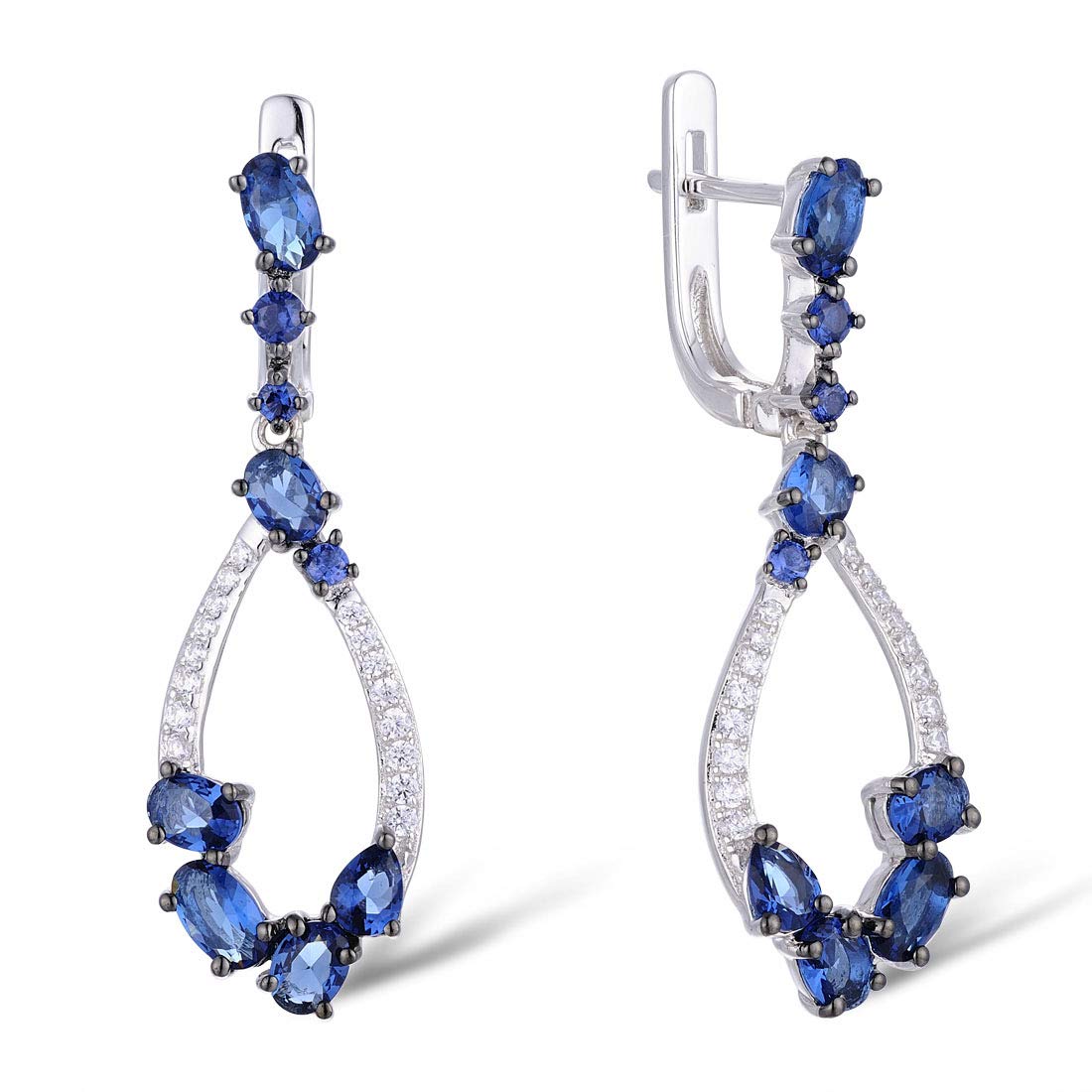 Namana Tautropfen Ohrringe für Damen. Lange Ohrringe aus 925er Sterling Silber für Frauen mit blauen Steinen und Zirkonia-Edelsteinen. Saphirblaue Ohrhänger aus Sterlingsilber mit Geschenkbox