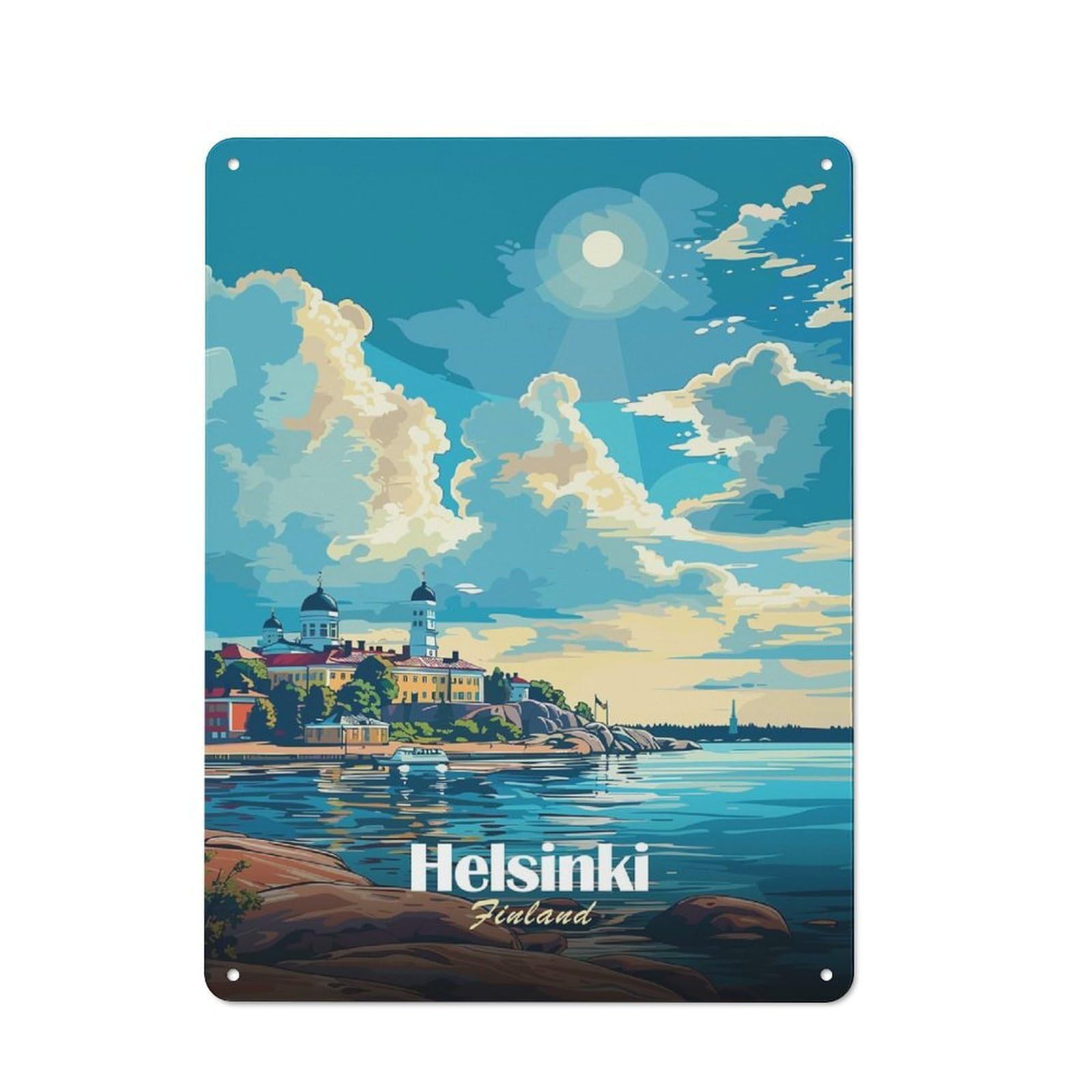 Junmoney Helsinki Finland Travel Shop Front Style Bistro Metal Sign 40X30cm, Cafe Wall Decor For Tea Room, Shop Wall Or Breakfast Area