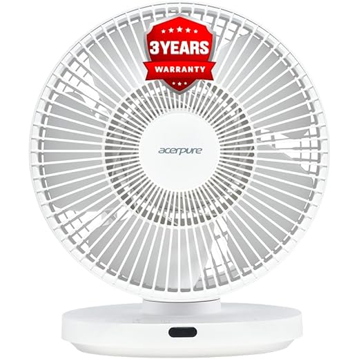 Acerpure Cozy F3 Table Fan with Air Circulator |3years warranty| Energy efficient BLDC motor|Remote control|3D airflow technology |Swing mode |16 speed control and LED display|Whisper-quiet (White)