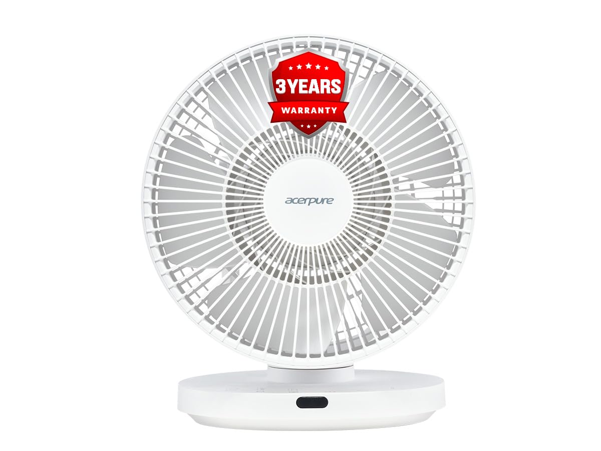 Acerpure Cozy F3 Table Fan with Air Circulator |3years warranty| Energy efficient BLDC motor|Remote control|3D airflow technology |Swing mode |16 speed control and LED display|Whisper-quiet (White)
