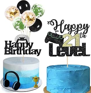 Video Game Birthday Cake Topper Boys 21th Birthday Cake Topper Happy 21th level Birthday Cake Decor Happy birthday video game cake topper Teenager Video Game Party Decoration (Happy 21th Level)