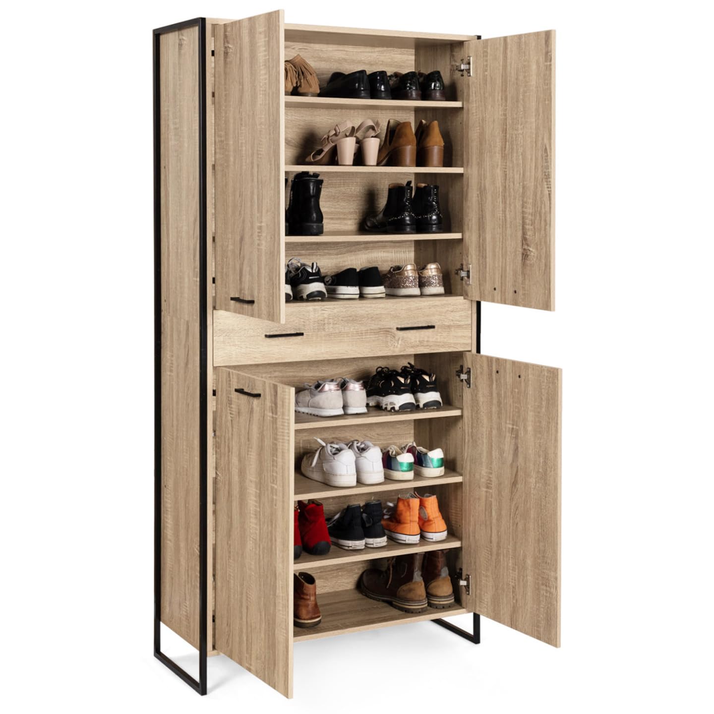 IDMarket - Zapatero 24 pares LUIS 4 puertas 1 cajón diseño industrial H. 180 cm