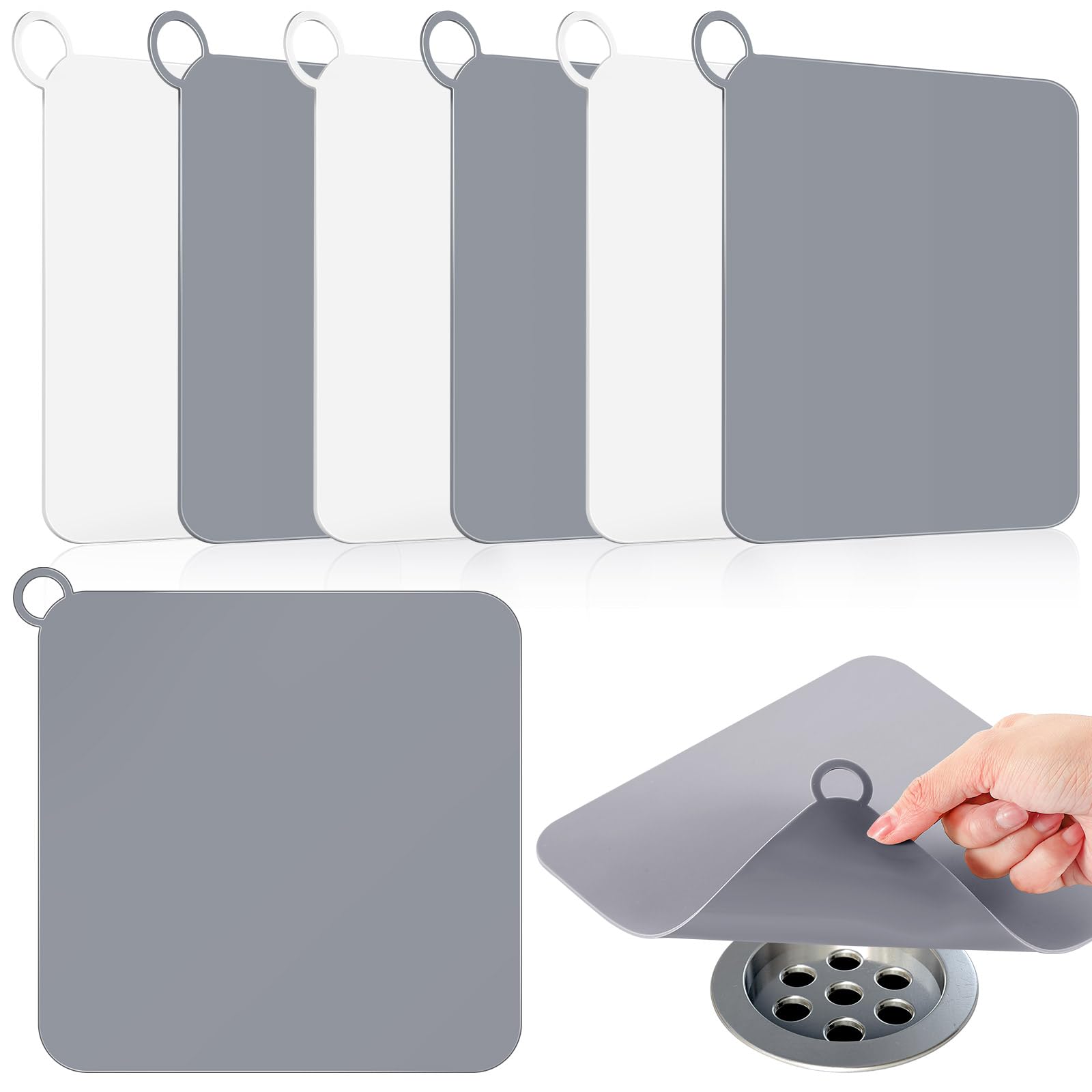 Yinkin6 Pcs Shower Drain Cover Silicone Floor Drain Cover Anti-Odor Mat for Shower Tub Stopper Shower Drain Cover for Bathtub Kitchen Laundry Sink Accessories White and Grey (7.76 x 7.76 Inch)