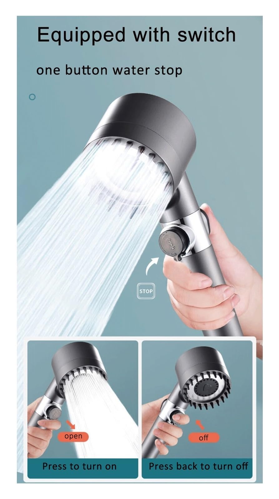 Doccia pressurizzata con 4 modalità di regolazione, soffione ad alta pressione con filtro, doccia idromassaggio per bagno(Shower and 1 Filters)