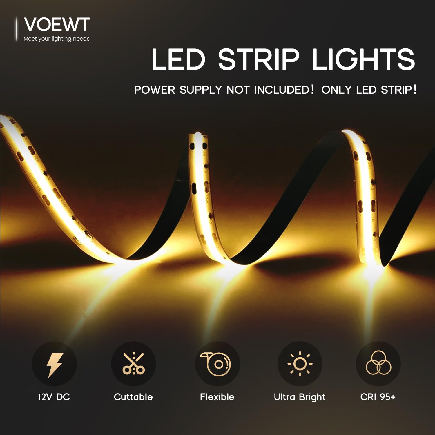 COB 6000K białe światło dzienne LED taśma świetlna 12 V wysoki CRI 95Ra+ super jasny, elastyczna taśma do sypialni, lustra, szafki kuchennej, salonu (zasilanie nie