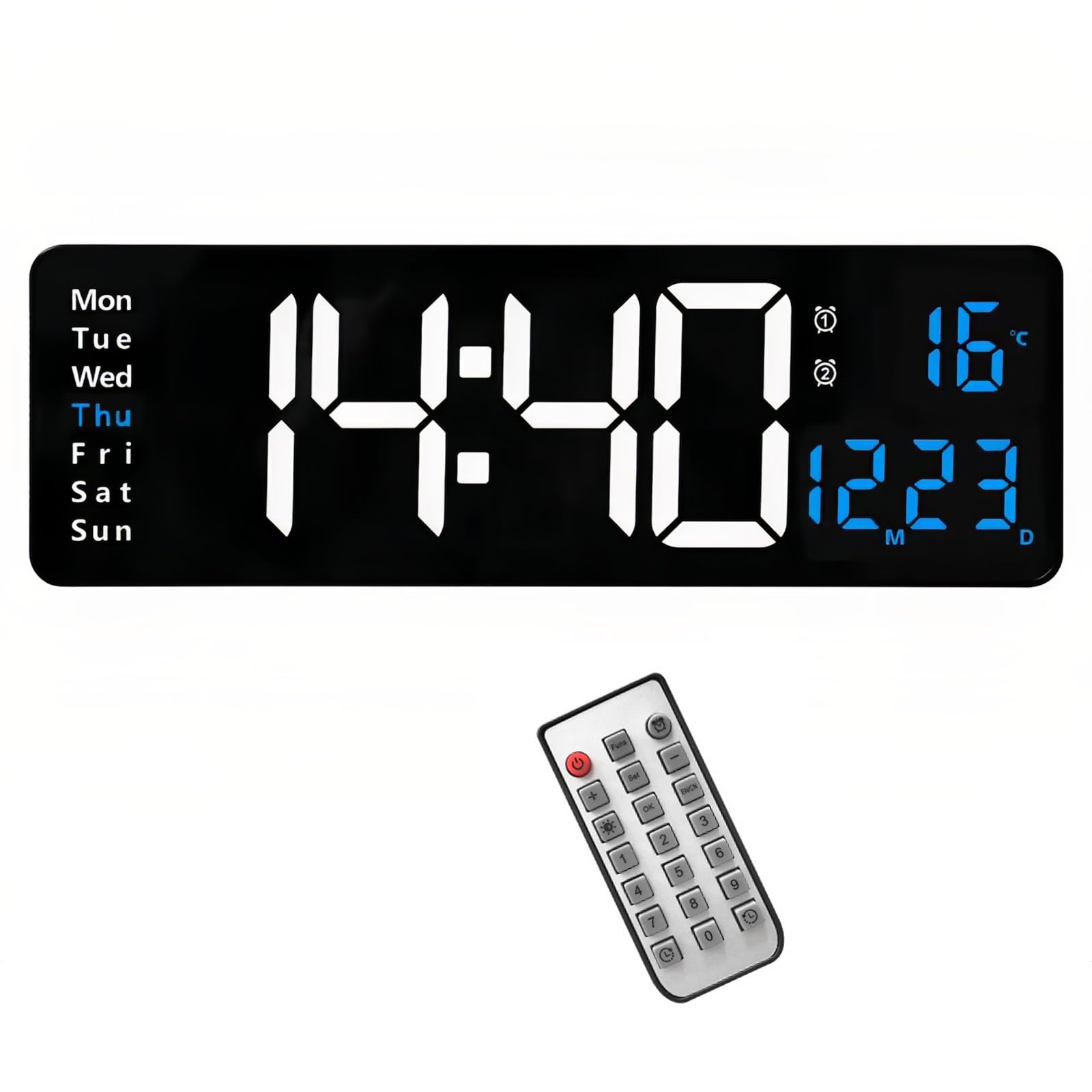 Lancoon LED Reloj de Pared Digital, 16 Pulgadas Pantalla Grande con Cuenta Atrás Calendario Temperatura Control Remoto Brillo Ajustable para Salón Dormitorio