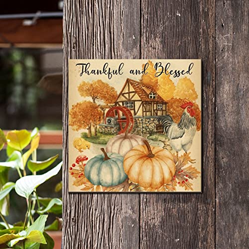Panneau en bois Thankful and Blessed 30x30 cm pour deco interieure