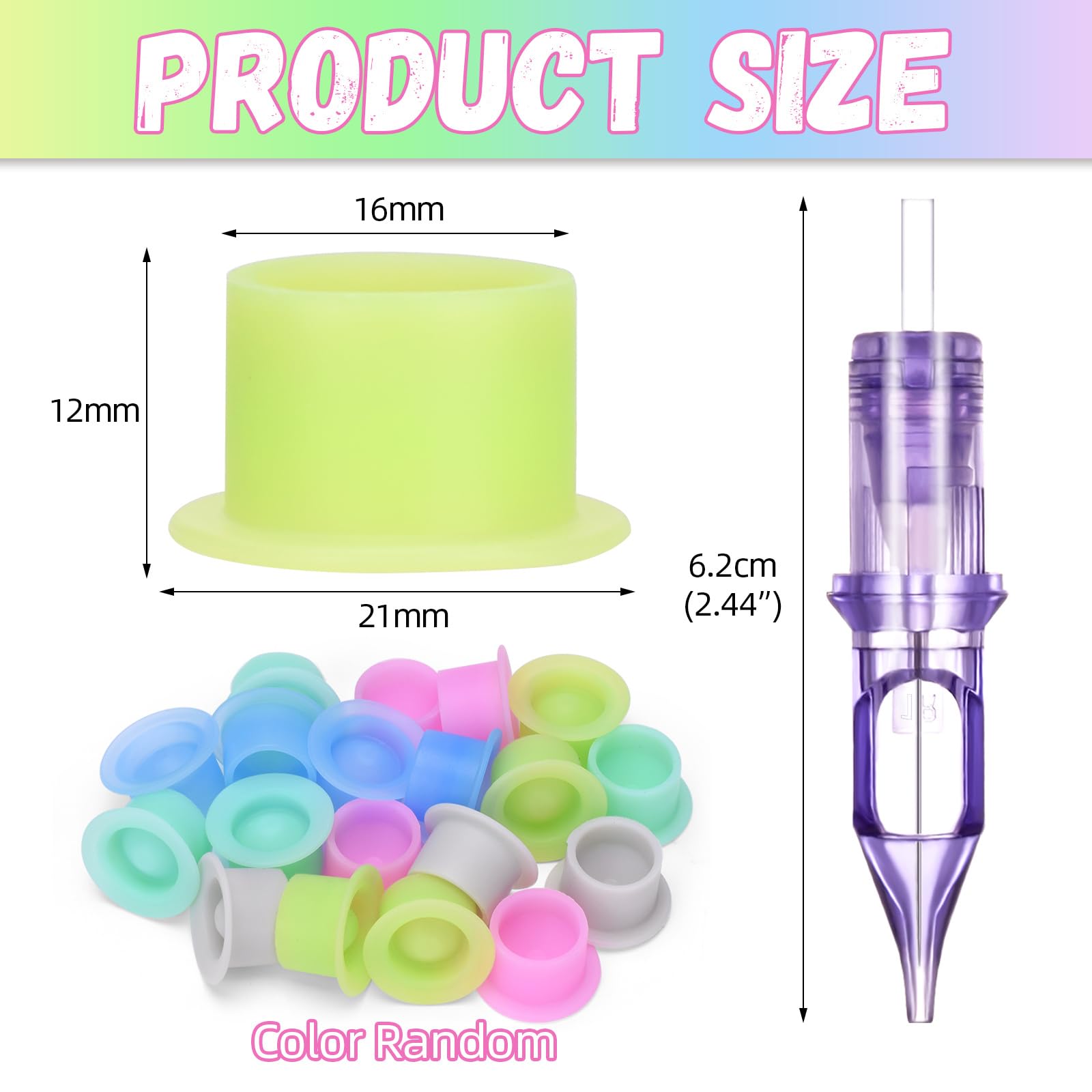ATOMUS 20pcs Purple Tattoo Cartridge Needles 1001RL Tattoo Needles for Tattoo Gun Pen Liner Pattern Permanent Eyebrow with Disposable 20pcs Silicone Ink Cups for Pen Rotary Machine Tattoo Supplies - Image 2