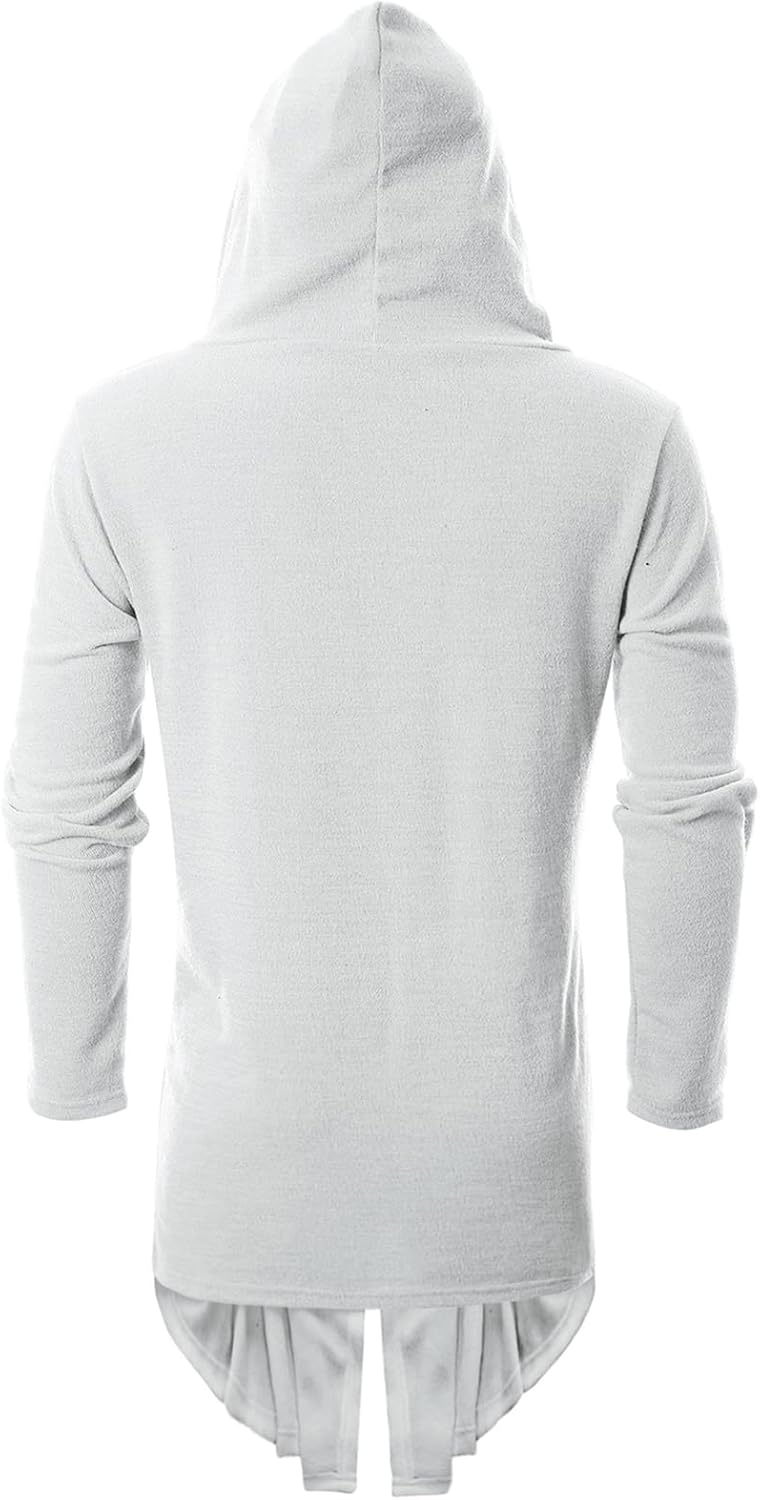 GIVON Mens Hooded Cardigan Ruffle Shawl Collar Drape Cape Overcoat with Pockets & Oversized Hood - Image 3