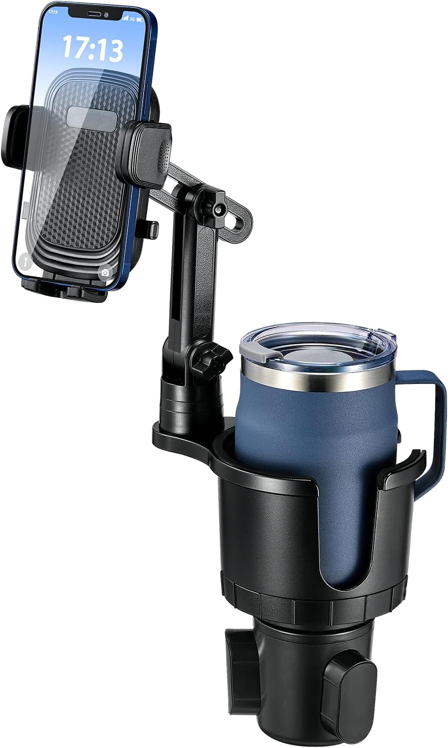 This Hill 2-in-1 Car Cup Phone Holder Expander with Adjustable Base, 360 Rotation, Compatible with iPhone, Samsung & All Smartphones up to 7" (Black)