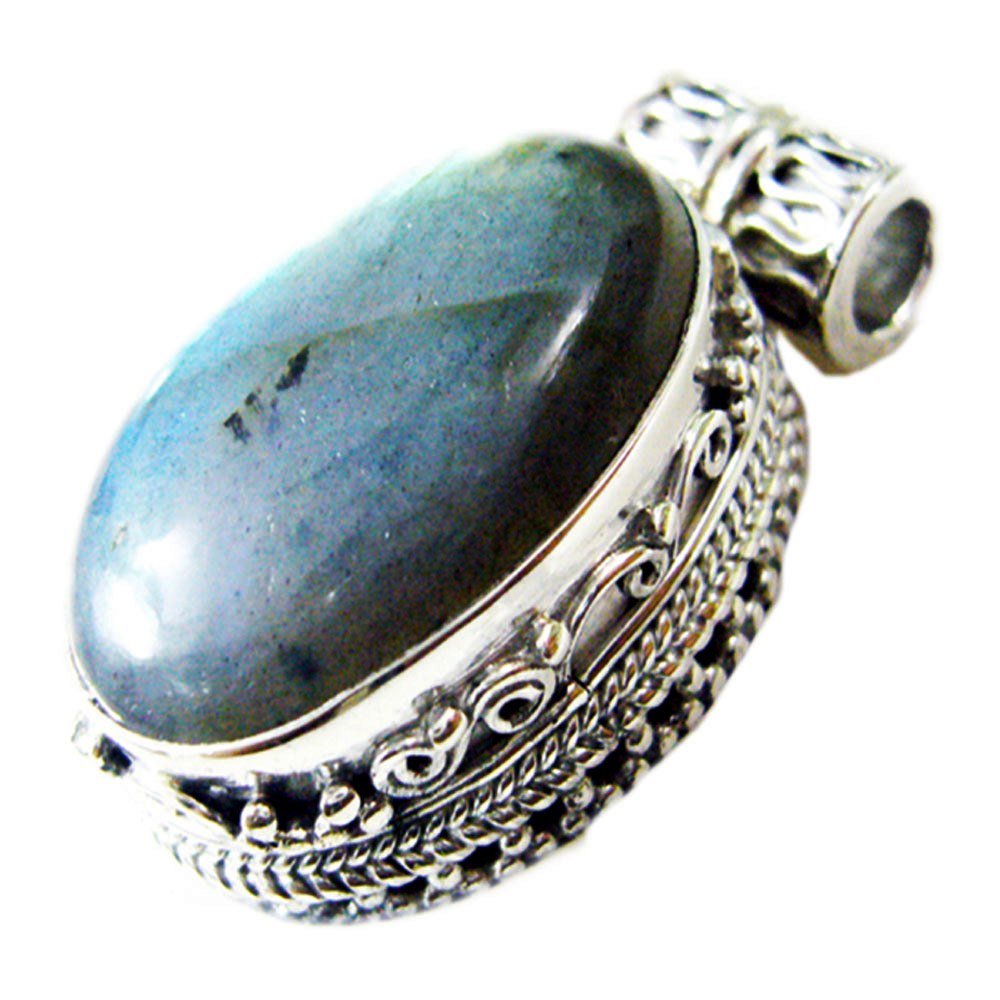 Echt Labradorit Medaillon für Frauen Sterling Silber ovale Form Vintage Handgemachten Modeschmuck