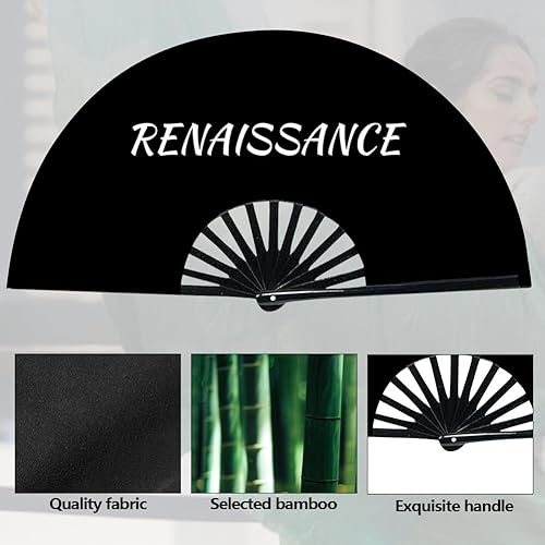 Miniatura 3 de Ventilador de mano con calefacción para conciertos grandes, ventilador renacentista plegable de mano, ventilador de festival, ventilador de mano de