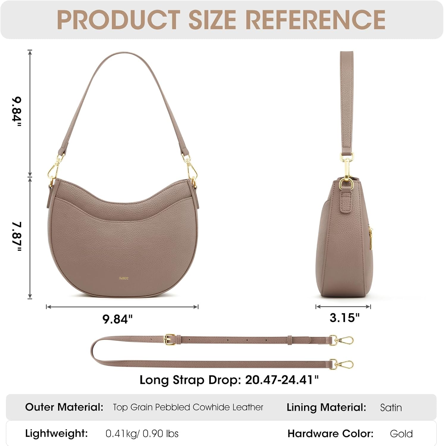 Kattee Leather Crossbody Bags for Women, Small Purses and Handbags, Soft Hobo Shoulder Satchel with Zipper Closure - Image 3