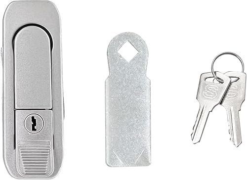 Miniatura 4 de Cerradura emergente para panel de gabinete eléctrico, cerradura de leva de puerta, color plateado con llaves (plata, llaves)