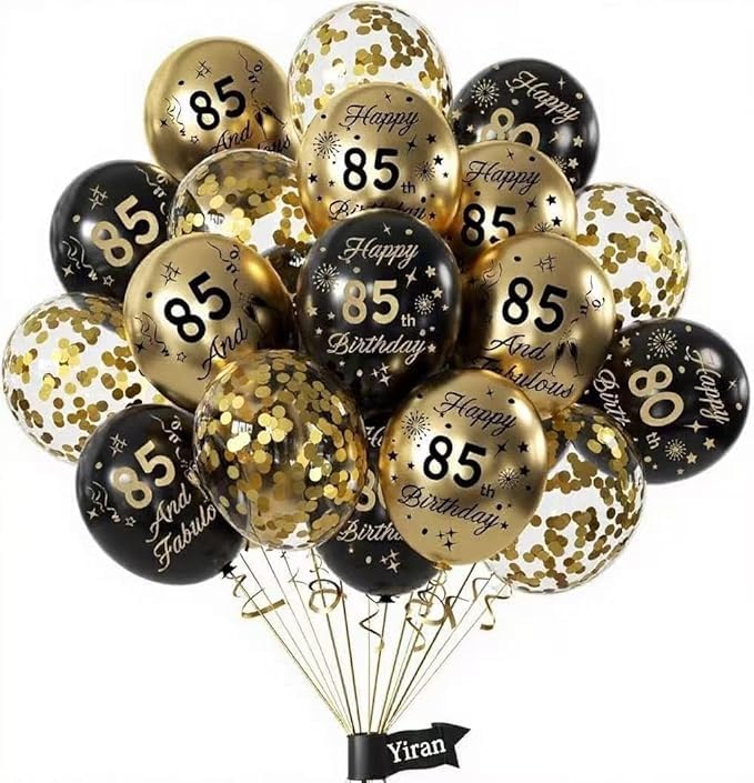 Décoration Anniversaire 85 Ans,15pcs Noir Or Ballon Confettis Latex Ballons,Deco pour 85 ans Anniversaire Fille Femme Homme Anniversaire Mariage Fête d'Anniversaire Décoration