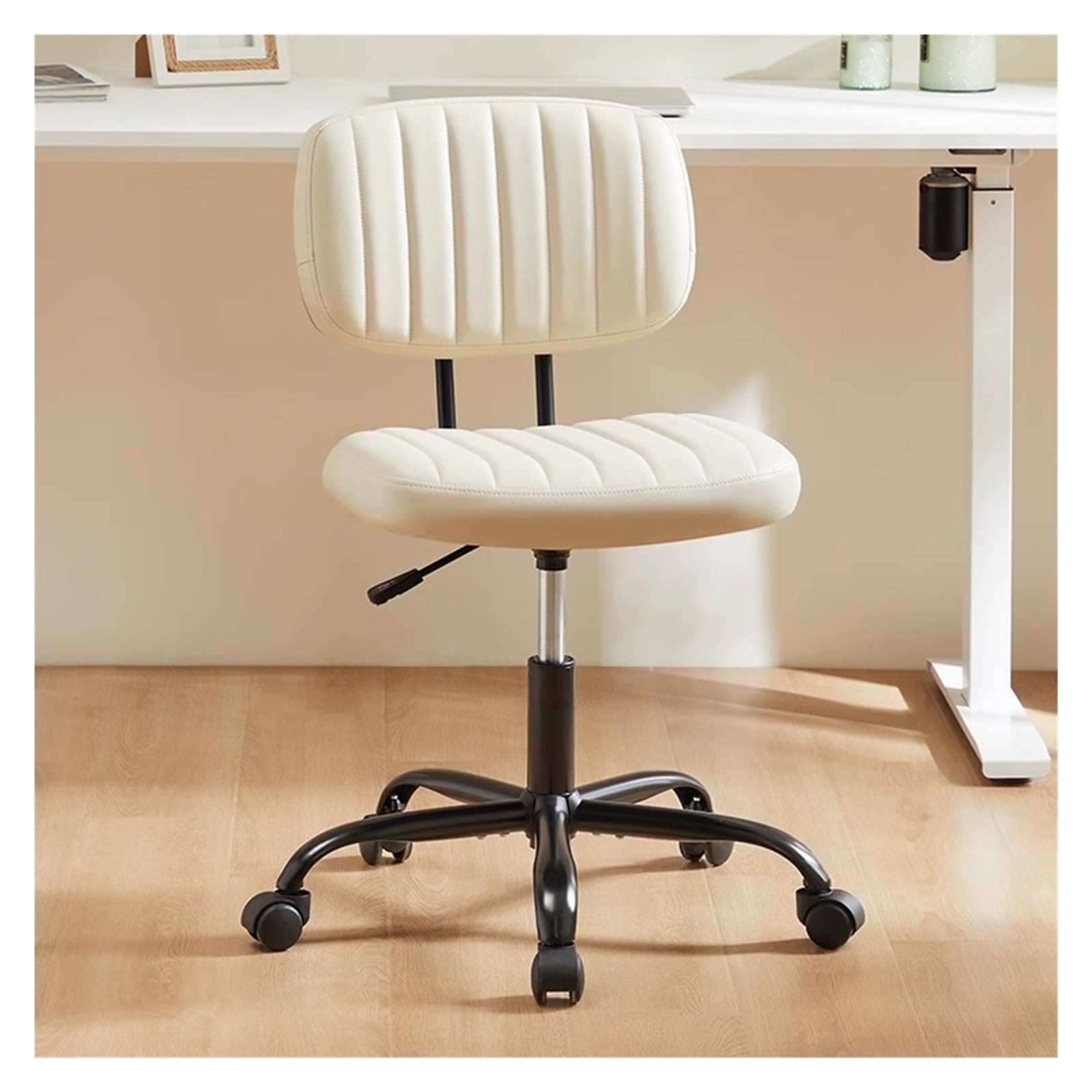 METTEOR Leather Office Chair - Adjustable Height Swivel Desk Chair with Wheels table Executive Seating for Home Office Slish and Supportive Design (Cream One Size)