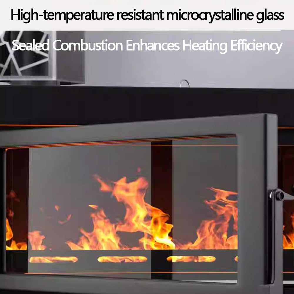 Stufa a Legna 8kW, Rendimento 85% per 120 m³, RRØ 100mm,Stahlofen mit Verglasung,Rivestimento Refrattario,für Jede Wohnung & Zuhause